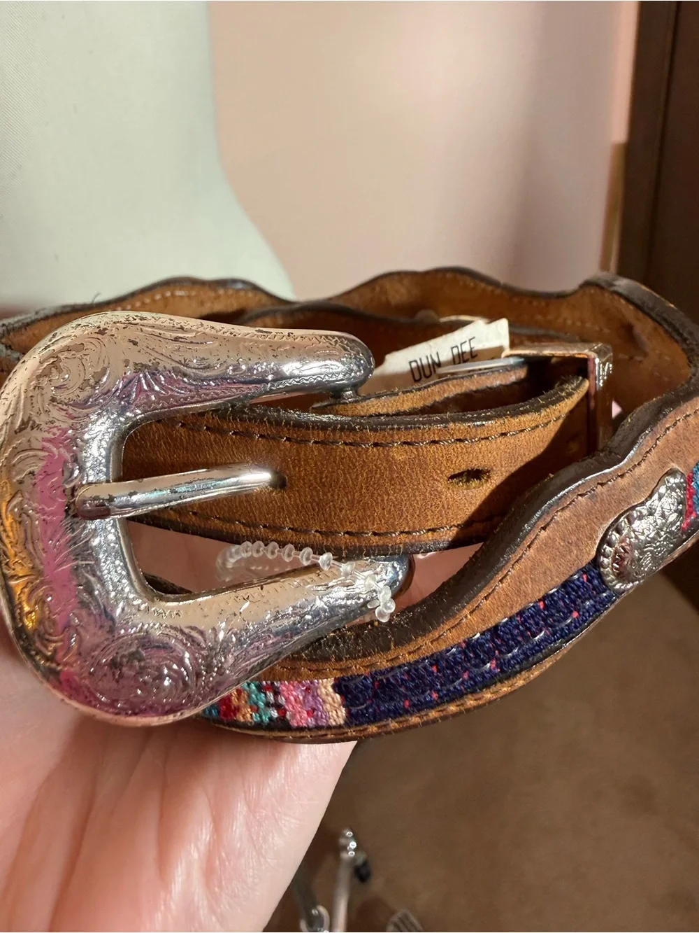 Vintage southwestern leather silver Heart Concho Skinny rodeo princess Belt 32 - Picture 5 of 17